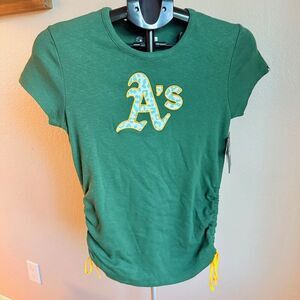 NWT Oakland A's MLB New Era Major League Baseball Women's Rouched Shirt S